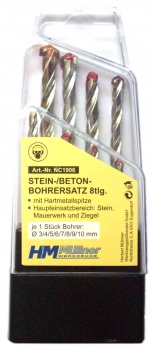 Stein-/Betonbohrersatz, 8-tlg., 3 - 10 mm